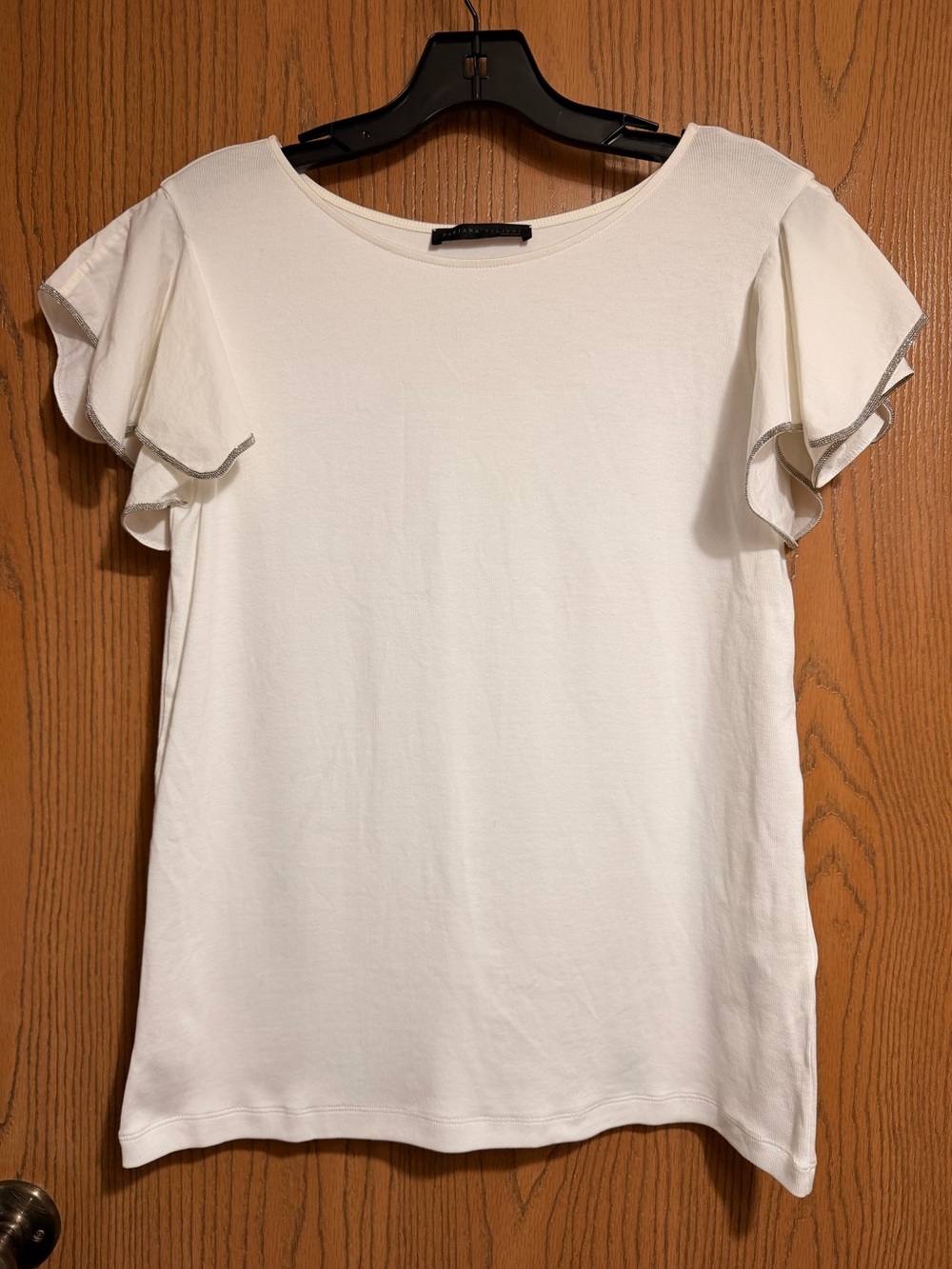 Fabiana Filippi Top in White with Flutter Sleeves and Metal Trim